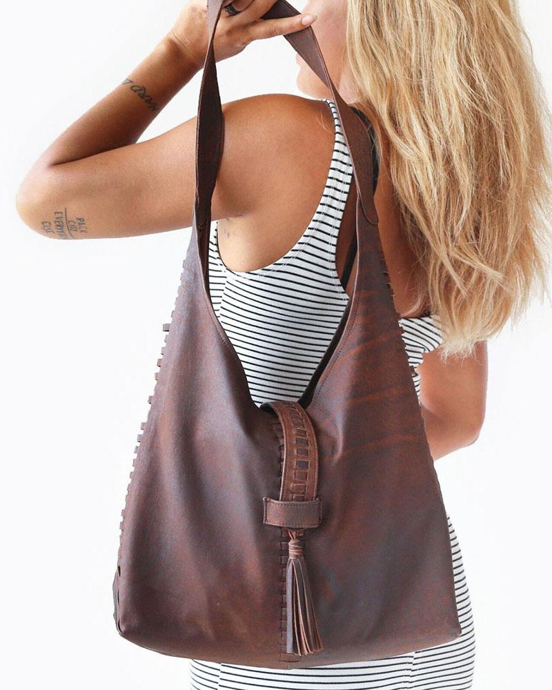 Amazon.com: S-ZONE Women Shoulder Bag Leather Hobo Purse Medium Handbag  Multi-pocket Tote with Tassel : Clothing, Shoes & Jewelry